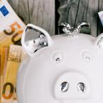 Bild mit einem Sparschweinchen und Geldscheine im Hintergrund